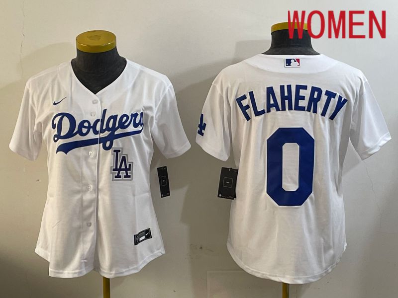 Women Los Angeles Dodgers #0 Flaherty White Game 2024 Nike MLB Jersey style 12114->women mlb jersey->Women Jersey